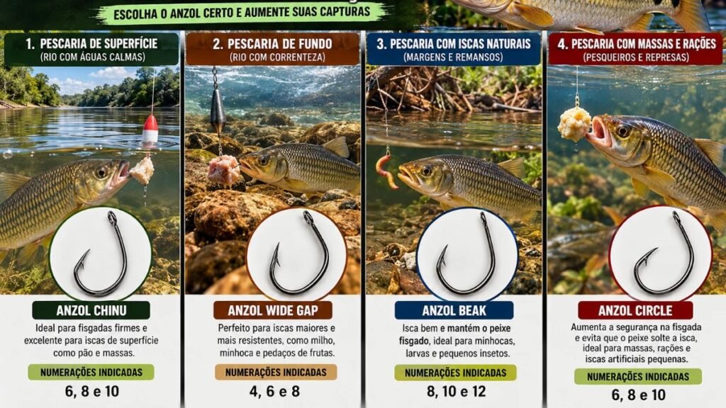 aplicações anzol pesca de piau por cenário