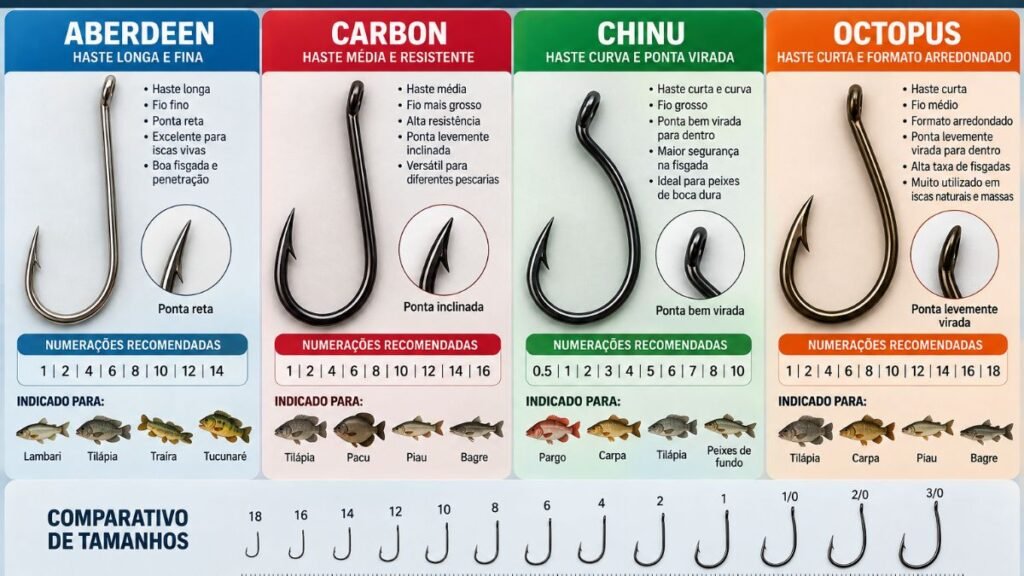 tabela comparativa anzol para tilapia numeração